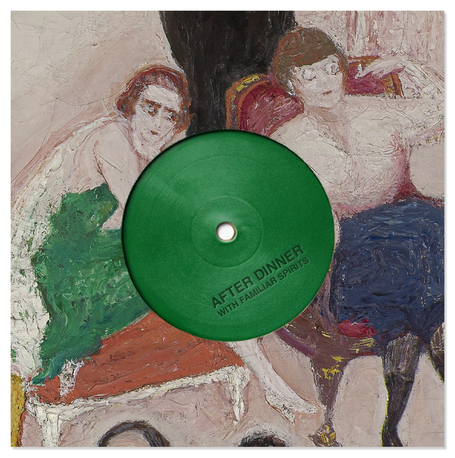 record cover art with a green vinyl record showing through