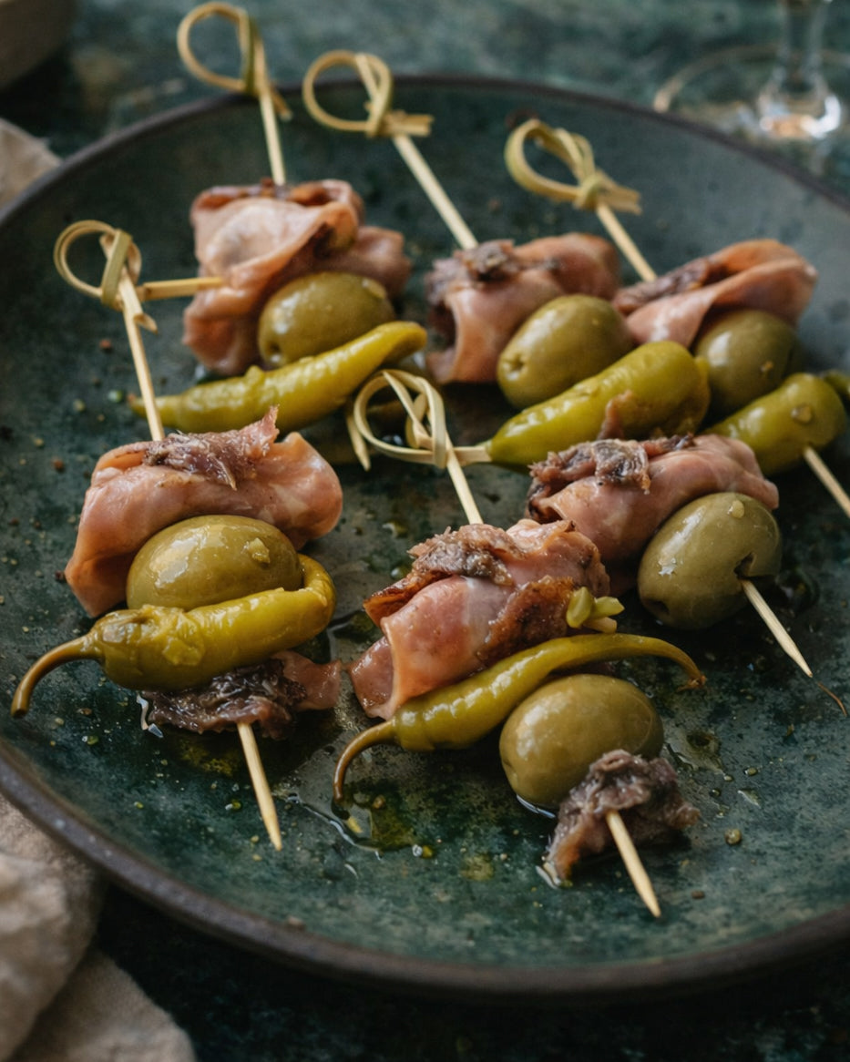 Mortadella, Pickled Chilli & Olive gildas